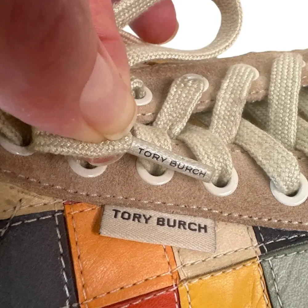 Tory Burch Patchwork Sneakers Rainbow Leather Court‎ Shoes 7